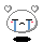 Pixelated white circular face with closed eyes, blue tears, red cheeks, and floating hearts above; two variations show mouth expressions.