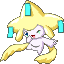 Four pixelated character poses with star-shaped yellow hair and cyan accents on a gray background.