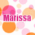 Pixelated icon with pink text 'Marissa' over orange and pink circular shapes on white background.