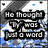 Pixelated text with blue and gray background display a four-part story about the word 'TV' in black outlined letters