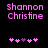 Pixelated pink text 'shannon Christine' appears above five heart symbols on a black background, with the hearts changing color in an animation.