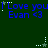 Blue text 'I Love you! Evan <3' repeated three times on dark green background with white and light blue star animations.