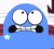 Blue cartoon character with large white eyes and black pupils, holding a silver bone between its mouth, surrounded by small blue star-like shapes.