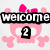Pixelated pink skull with white eyes and a pink bow, surrounded by pink bones, with black-and-white text overlays reading 'welcome 2', 'claires and', 'cairnhe', and 'pink club!' in four quadrants.
