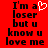 Red background with black pixelated text reading "I'm a loser but u know u love me" and a white pixelated heart symbol replacing the 'o' in 'loser' on the left side.
