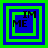 Four identical square arranged in a , each containing nested blue and green squares with black text "IM ME" positioned at the top-left corner of the innermost blue square