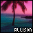 Pixelated image of a palm tree against a pink and blue gradient sky over water, with 'ALLISON' text at the bottom.