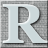 Static grayscale icon of a large stylized letter R with subtle shading and anti-aliased edges on a light gray background.
