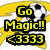 Yellow starburst background with soccer ball and text 'Go Magic!! <3333' in yellow on black blocks.