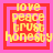Four identical pixelated squares arranged in a , each containing yellow text on red and pink backgrounds