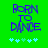 Green background with blue pixelated text 'BORN TO DANCE' and five light blue plus signs below, showing slight animation in the lower-left sign.