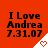 Red background with repeated black text "I Love Andrea 7.31.07" and white triangular shapes containing red heart symbols.