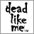 A 3x3 contact sheet of animated frames from a Dead Like Me-themed AIM buddy icon, showing text and character animation sequences with varying color schemes and transparency effects.