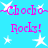 Pixelated text and star shapes on a bright blue background with pink lettering.