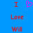 Blue background with red text 'I Love Will' and a pink pixelated heart symbol, displayed in two identical side-by-side arrangements.