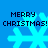 Blue background with four cyan snowflakes and 'MERRY CHRISTMAS!' text in dark blue pixelated font.