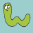 Green worm-like creature with white eyes and a smile on light blue background, repeated in pattern