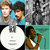 Pixelated image shows two figures in upper section, one with light hair and blue clothing, another with dark hair; lower section features a white circular object with gray lines and a brown curved shape on teal background.
