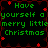 Green pixelated text reads 'Have yourself a merry little Christmas' on black background with red star and diamond shapes.