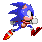 Pixelated Sonic the Hedgehog character in multiple running poses with blue fur, red shoes, white gloves, and pink cheeks against a gray background.