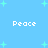 Light blue background with four instances of the word "Peace" in white pixelated text and scattered light green plus signs.