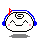 A 4-frame pixel art animation of a smiling cartoon character wearing blue headphones with musical notes, displayed in a contact sheet layout on gray background.