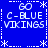 Blue background with white pixelated text and symbols arranged in a pattern, featuring repeated 'C-BLUE VIKINGS' phrases and asterisk-like decorations