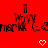 Red background with pixelated black text and two white heart symbols at the bottom, featuring a static design.