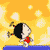 A 6-frame animated contact sheet showing a pixelated stick figure performing a running motion against a yellow background with white sparkles and blue platform elements.
