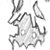 Static grayscale pixel art icon of a stylized character with long flowing hair and abstract geometric shapes, rendered in low-resolution 256x256 pixels.