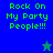Green pixelated text reads "Rock On My Party People!!!" on blue and green backgrounds with a small star icon.
