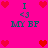 Pixelated icon with bright pink background, red heart symbols, and teal text reading "I <3 MY BF" in two identical sections.
