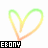 Three variations of a rainbow-colored heart outline animation with overlapping lines and the text 'EBONY' below each frame.
