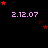 A black background with pink text '2.12.07' and red stars scattered across, some stars move slightly between frames.