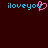 Pixelated text 'iloveyou' in cyan with a pink heart replacing the 'o' on the left, and identical cyan text on the right against a dark red background.