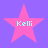 Four pink star-shaped icons with light blue text "Kelli" on a purple background, arranged in a