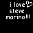 Black background with white pixelated text reading "i love steve marino !!!" and a heart symbol replacing the 'o' in 'love' on the left side.