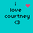Pixelated text 'i love courtney <3' on cyan background with animated pink heart and dot patterns.