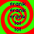 A static image with four identical spiral patterns on a green background, each containing text in blue and red.