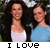 Animated contact sheet of three frames showing two women in a Gilmore Girls scene with pixelated text overlays reading "I Love" and "Gilmore Girls".