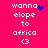 A bright pink background displays white text reading "wanna elope to africa <3" with a blue heart or star animation changing position near the word "wanna".