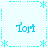 Pixelated cyan text 'tort' appears in four corners of a light blue background with cyan star and dotted line decorations.