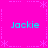 Bright pink background with four cyan 'Jackie' text labels arranged in a , surrounded by light purple dotted lines and asterisk-like symbols