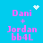 Pixelated text 'Dani + Jordan bb4L' in pink on cyan background with animated heart and starburst effects.