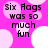 Pixelated text 'Six Flags was so much fun' on a pink background with white and light pink circles, animated in four quadrants.