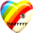 Two heart-shaped rainbow icons with pixelated eyes and text below; left reads 'Yeeeee' in black, right reads 'Moooo' in black.