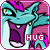 Pixelated cartoon dragon with cyan body, purple mane and mouth interior, yellow eyes, white teeth, pink border; text "HUG" in red below mouth.