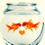 Two pixelated goldfish in a glass bowl face each other with closed eyes and an orange heart between them, while the lower portion shows partial text.