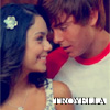 Two people in close proximity with a flower in one person's hair and a red collar on the other's shirt, with text at the bottom.