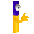 Pixelated icon of a yellow pen with a purple cap, featuring a single eye on the cap and a yellow hand extending from the pen's body.